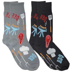 BBQ Grill Barbecue Raw Meat Steak Chef Cook Spatula 2 Pairs Foozy Socks Men's